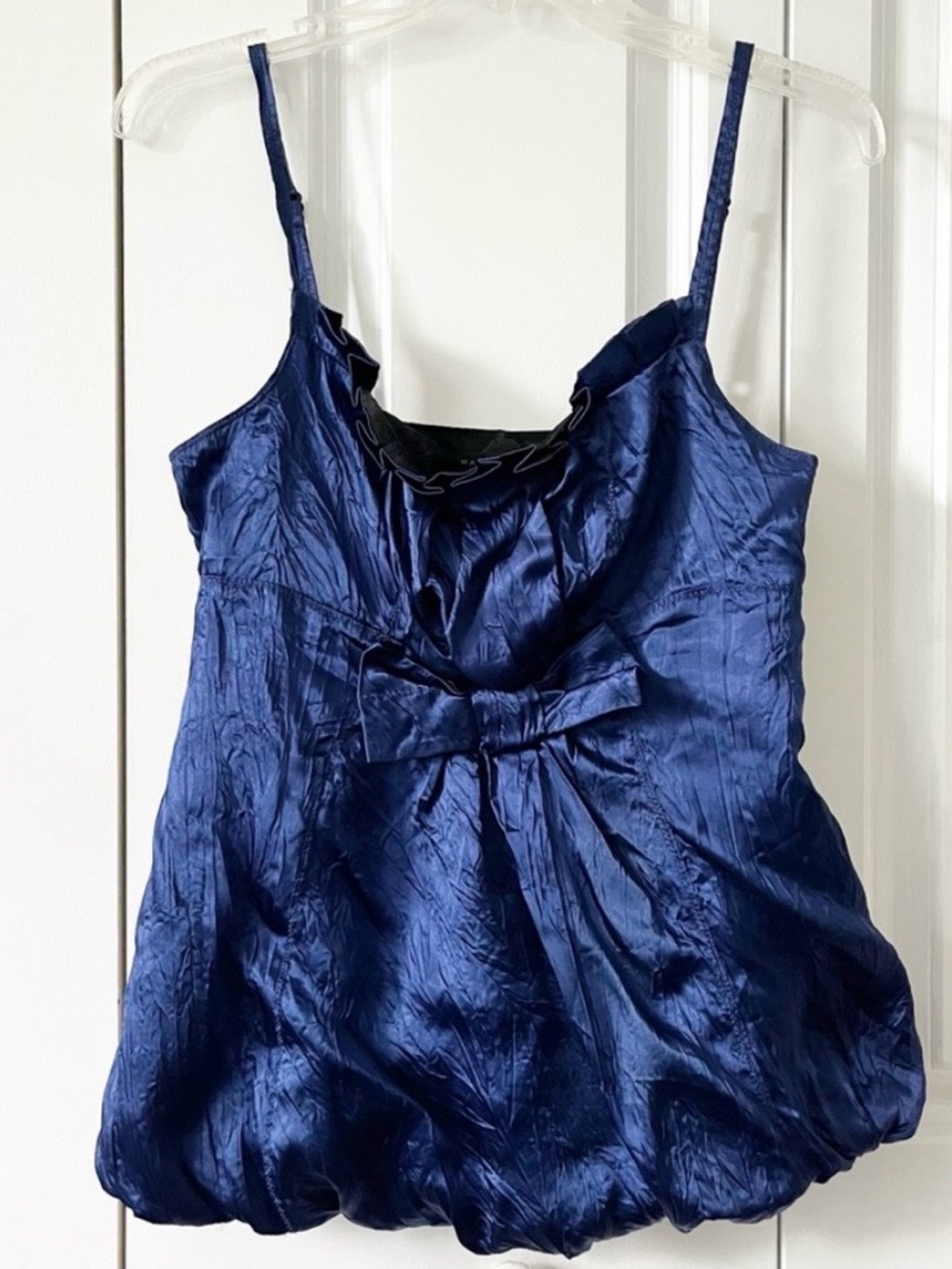 Marc Jacobs Navy Crushed Satin Spaghetti Strap Bow Cami